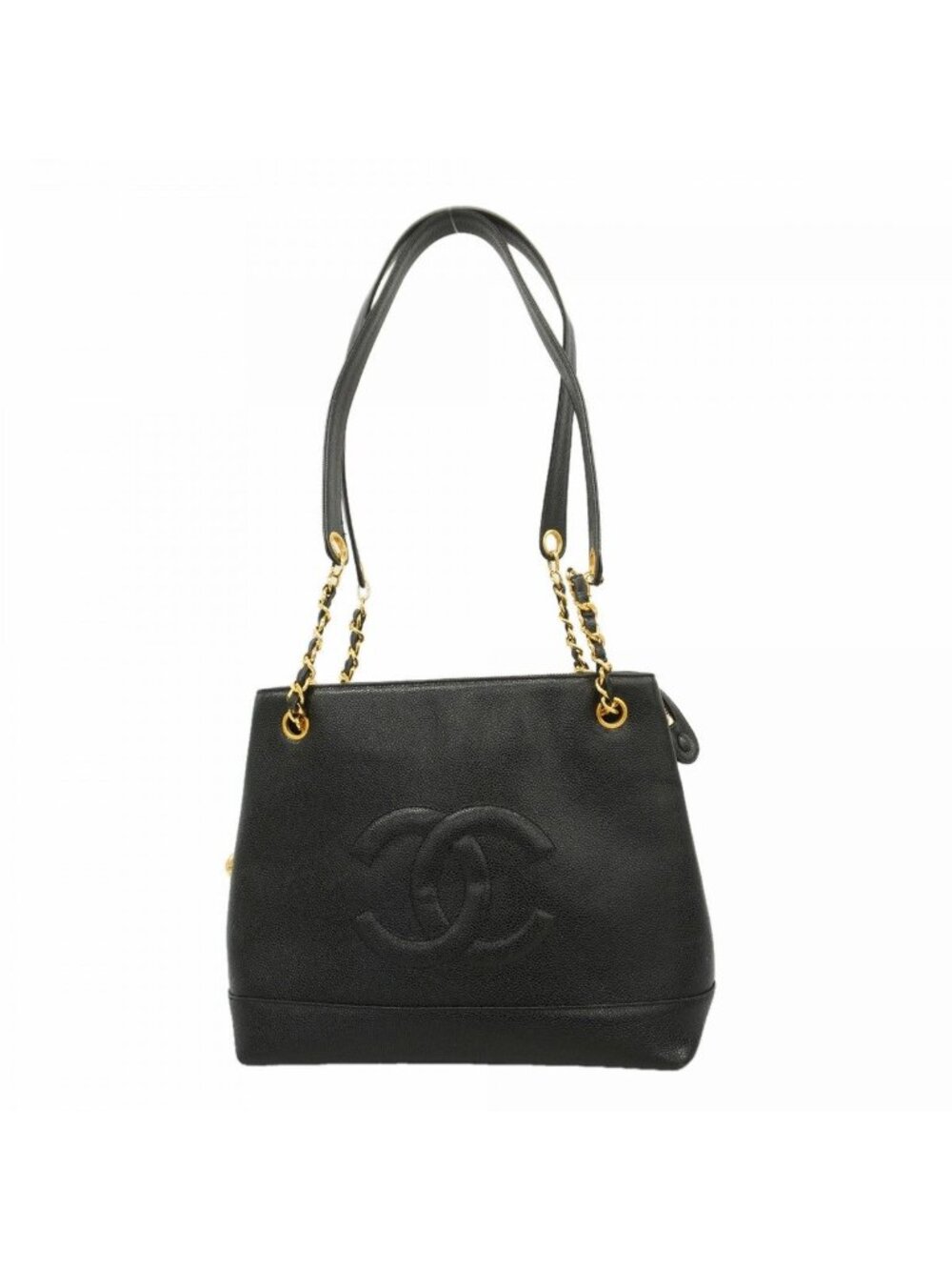 Chanel Shoulder Bag Caviar Leather Black Gold